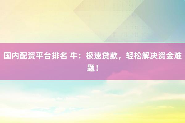 國內配資平臺排名 牛：極速貸款，輕松解決資金難題！