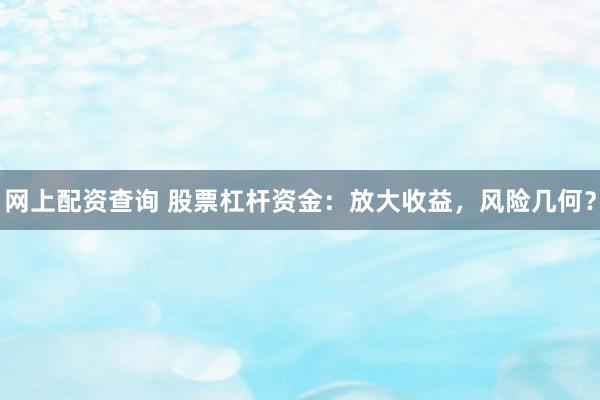 網(wǎng)上配資查詢 股票杠桿資金：放大收益，風(fēng)險(xiǎn)幾何？