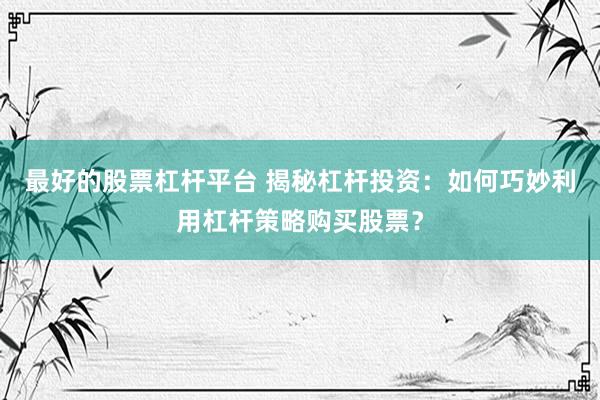 最好的股票杠桿平臺(tái) 揭秘杠桿投資：如何巧妙利用杠桿策略購買股票？