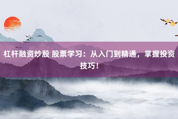 杠桿融資炒股 股票學(xué)習(xí)：從入門到精通，掌握投資技巧！