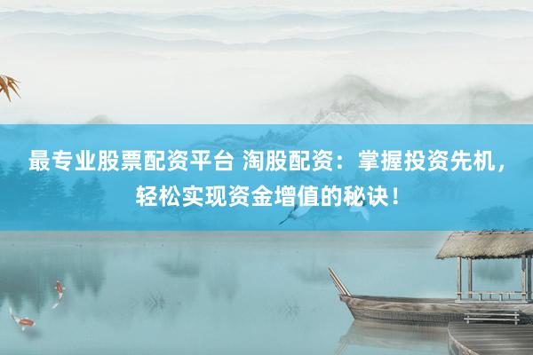 最專業(yè)股票配資平臺 淘股配資：掌握投資先機，輕松實現(xiàn)資金增值的秘訣！
