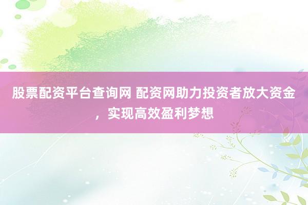 股票配資平臺(tái)查詢(xún)網(wǎng) 配資網(wǎng)助力投資者放大資金，實(shí)現(xiàn)高效盈利夢(mèng)想
